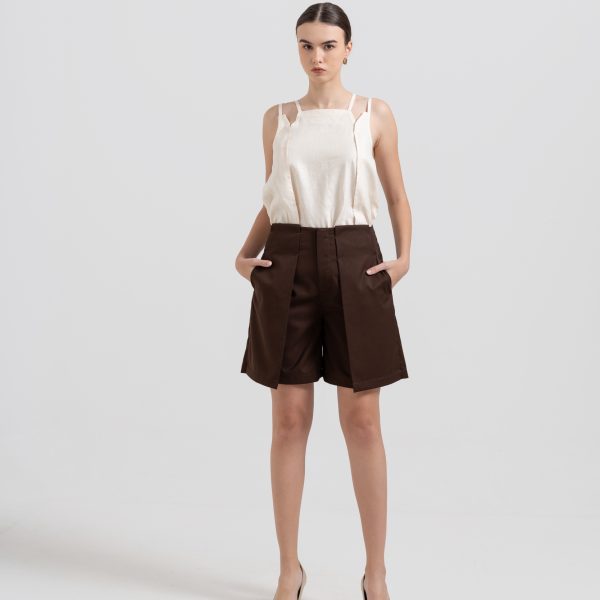 (S125-59) Pleated Bermuda Short - Dark Brown