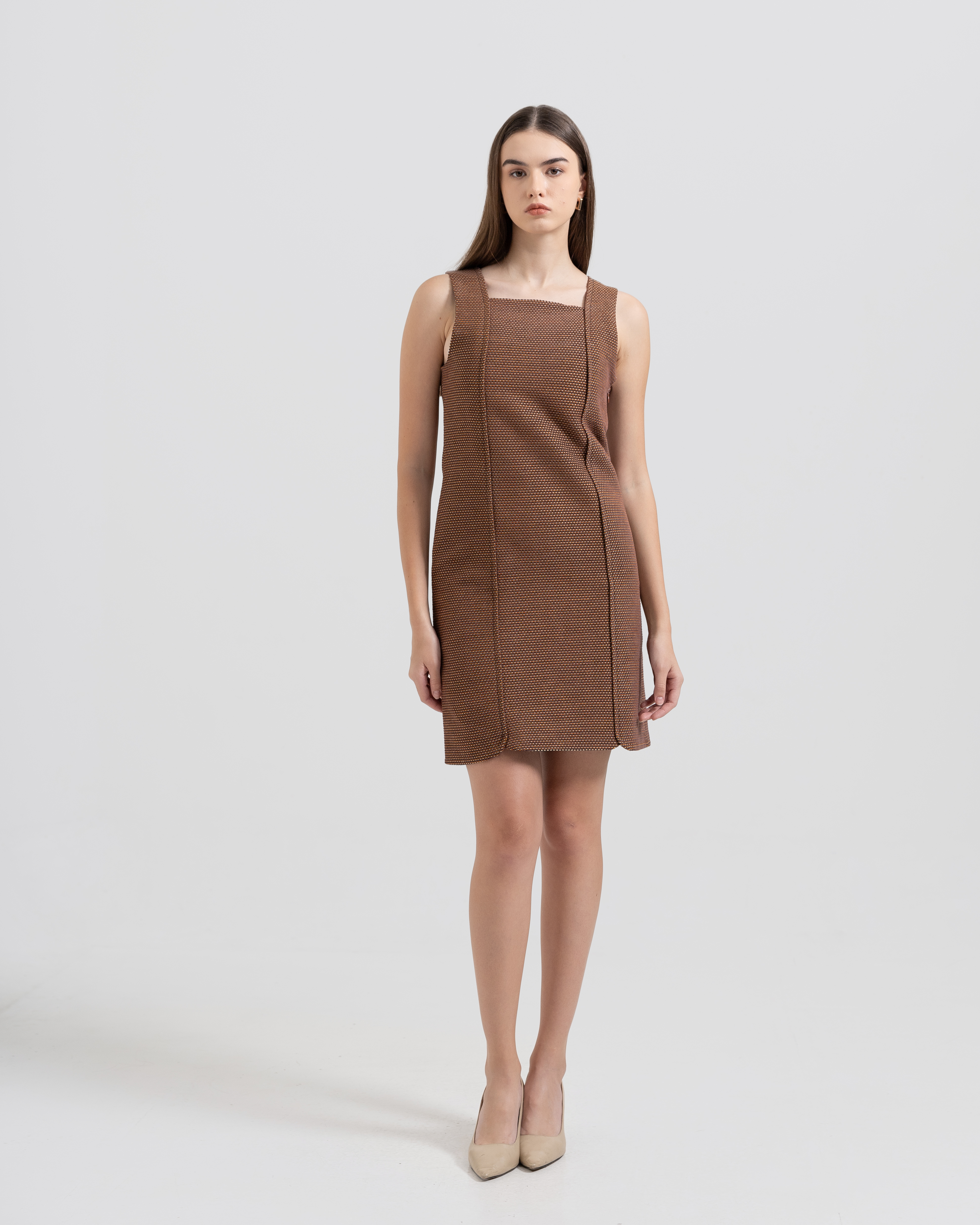 (S125-37) Brown Tweed Dress